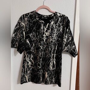 Zara Monochrome Marble Print Blouse